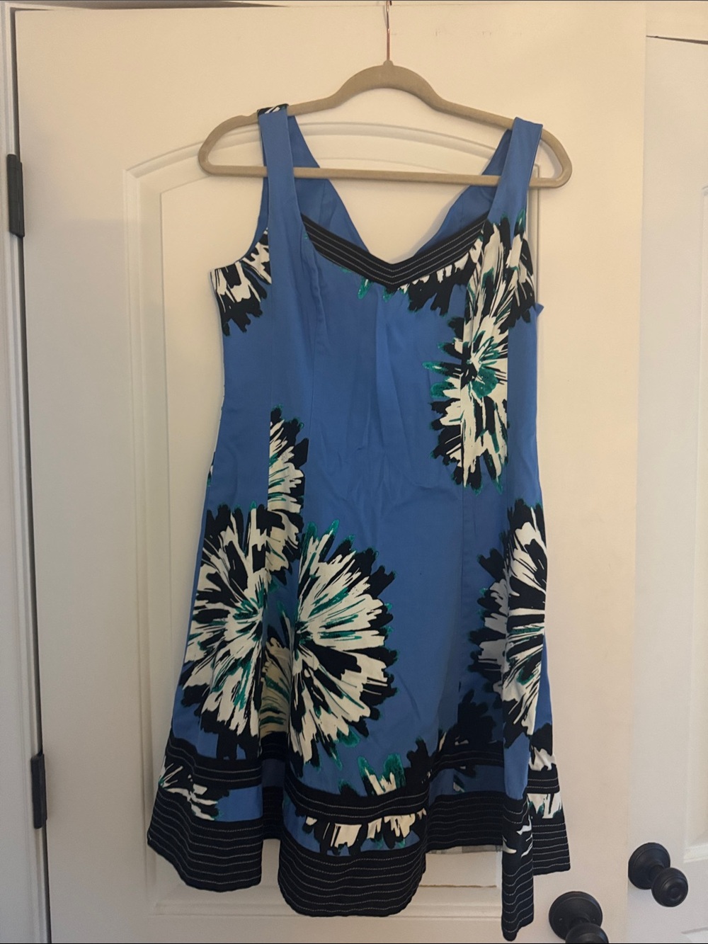 Nine West Blue Floral A-Line Dress with Black & White Accents